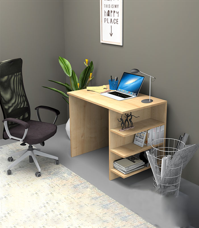 Bureau A343  Avec 3 Étagères De Rangement  Couleur Chêne