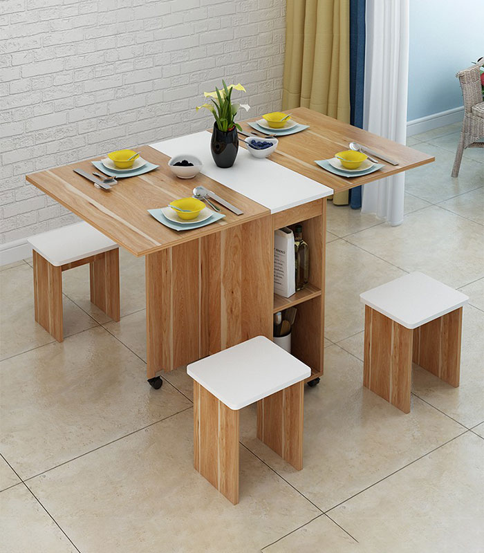 Table Et 4 Tabourets de Rangement Rétractable
