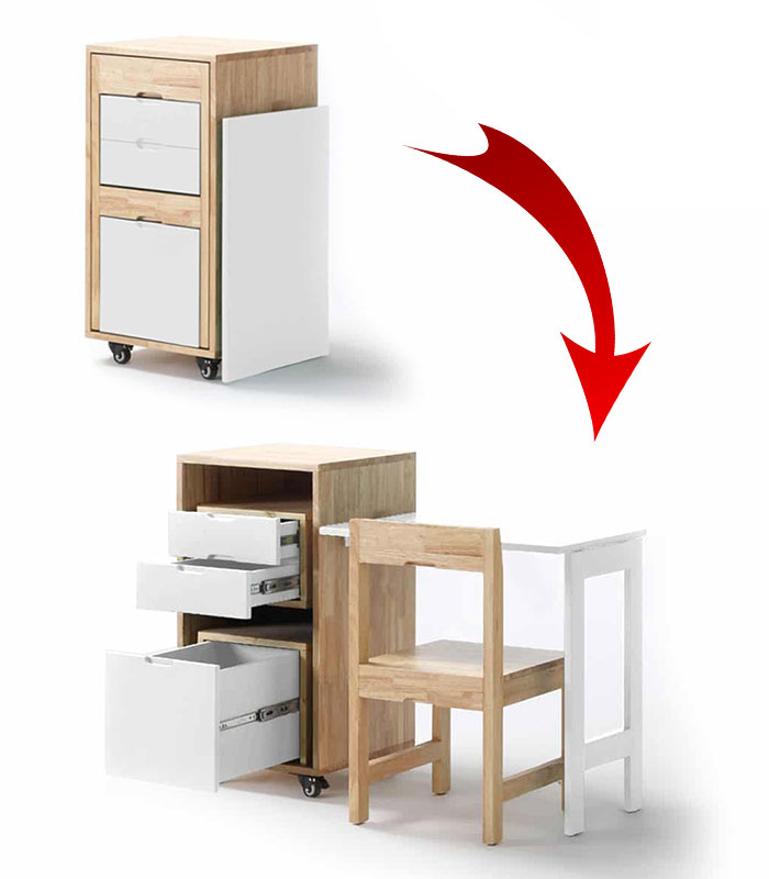 Bureau Pliant  Avec Chaise Économiseur D’espace 3 En 1